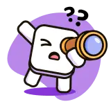 Hoppy with a telescope and question marks above its head